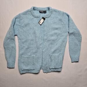 Vintage Miceli Sweater Womens L Blue Open Front Cardigan Pocket Cozy Soft